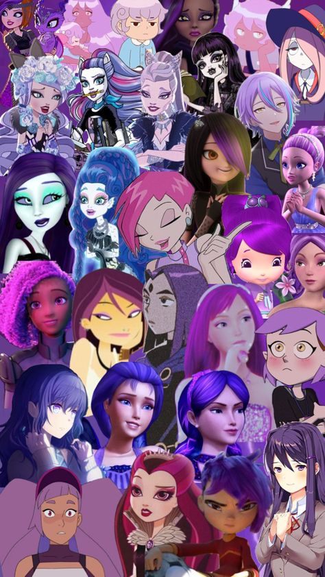 purple haired characters #purple #purplehair #beeandpuppycat #monsterhigh #littlewitchacademia #winxclub #barbie #everafterhigh #toh #raven #6teen #projectsekai #parallax Purple Hair Costume Ideas Halloween, Purple Hair Characters Halloween, Purple Haired Characters, Characters With Purple Hair, Raven Costume, High Hair, Purple Halloween, Bee And Puppycat, Halloween Costume Outfits