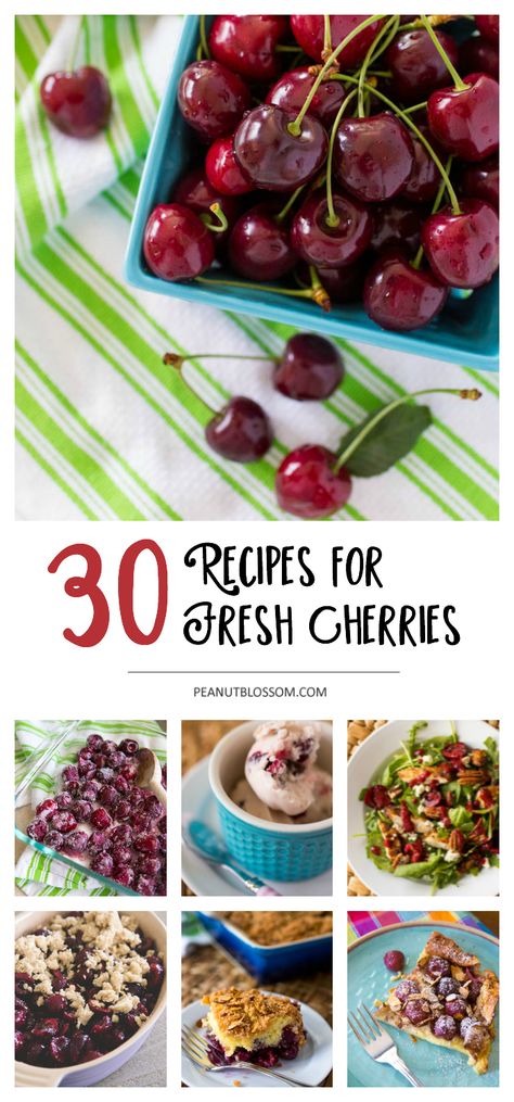 30 recipes for fresh cherries and how to freeze them Cherry Dessert Recipes With Fresh Cherries, Dark Sweet Cherry Recipes, Fresh Tart Cherry Recipes, Cherry Desserts With Fresh Cherries, Cherry Recipes Dinner, Tart Cherry Recipes, Savory Cherry Recipes, Fresh Cherry Dessert, Sweet Cherry Recipes