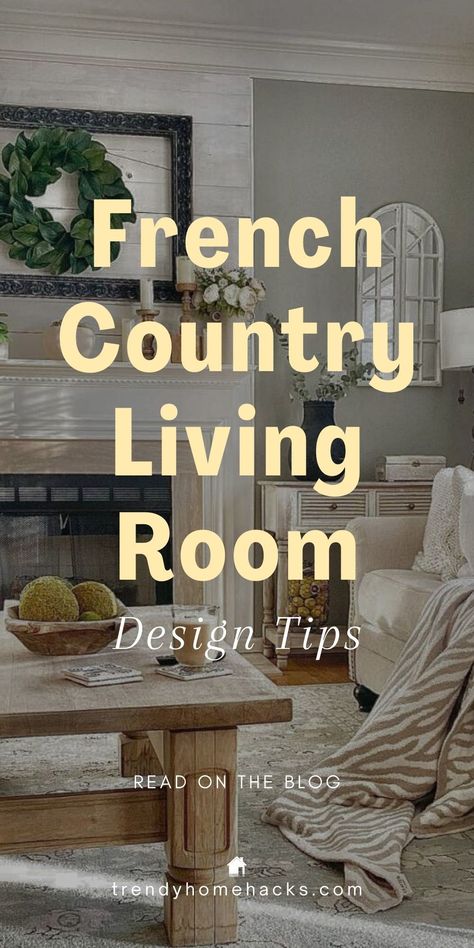 French Country Living Room Design is a popular choice for creating a warm and welcoming atmosphere. The key to success lies in balancing functionality with beauty. Your living room should not only look stylish and inviting but also be comfortable and practical. 

Head over to the Trendy Home Hacks blog and explore essential elements and practical tips for designing a French Country living room that meets your needs and delights your senses. 

And, save this pin for later! Modern Country French Decor, French Country With Color, French Country Inspired Home, Living Room Designs French Country, Southern Living Decor Interiors, French Country Interior Design Style, Minimalist Country Home, European Countryside Aesthetic Interior, European Cottage Living Room