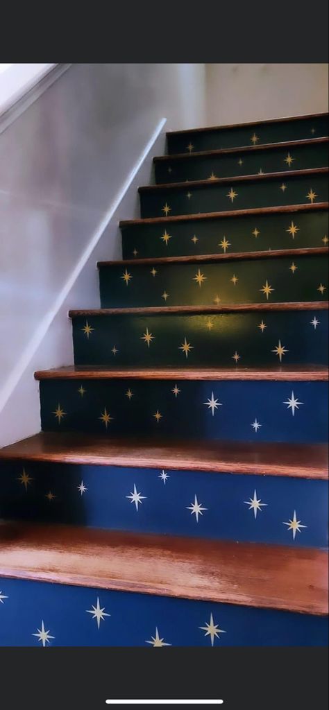 Witchcore House Interior, Witchy Staircase, Witchy Spaces Home, Wizard Home Aesthetic, Celestial Decor Diy, Nerdy House Ideas, Whimsigoth Apartment Aesthetic, Celestial Diy Decor, Celestial Room Decor Diy