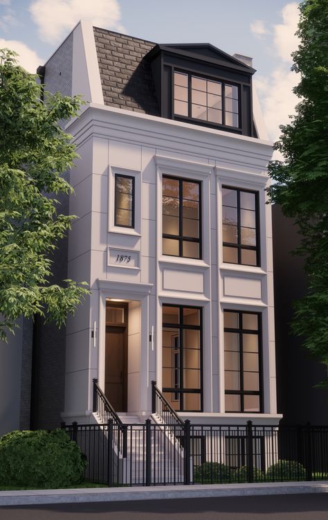 French Row House, Cute Apartment Building Exterior, Apartment House Design Exterior, Nyc Townhouse Exterior, Nyc House Exterior, New York Townhouse Exterior, London Apartment Exterior, French Apartment Exterior, Apartment Exterior Design Modern