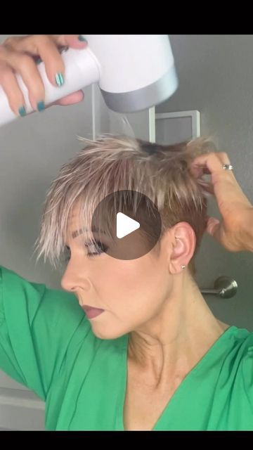 Pixie Style Haircut, Pixie Undercut With Bangs, Growing Short Hair Into A Bob, Pixie With An Undercut, Products To Style A Pixie, How To Spike Short Hair, Style Undercut Pixie, Short Hairstyle With Shaved Sides, Styling Undercut Pixie