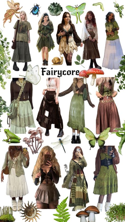 Fairy fashion fairycore outfit fairy grunge aesthetic butterfly fairy mushroom Luna moth plants goblin magic Hippies, Garden Fairy Core Outfits, Modern Fairycore Outfits, Clothes Nature Aesthetic, Earthy Fantasy Outfits, Druid Aesthetic Outfit, Mother Nature Aesthetic Outfits, Swamp Outfit Aesthetic, Indie Fairy Outfits