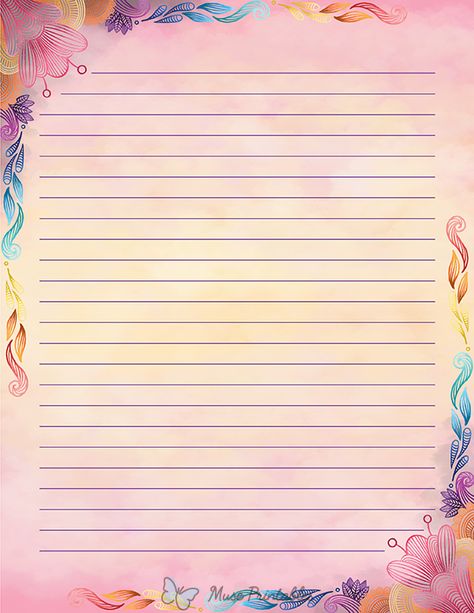 Printable Abstract Floral Stationery Border Paper Printable, Kertas Binder, Paper With Lines, Free Printable Stationery Paper, Printable Stationery Paper, Free Writing Paper, Printable Paper Patterns, Stationary Printable, Printable Lined Paper