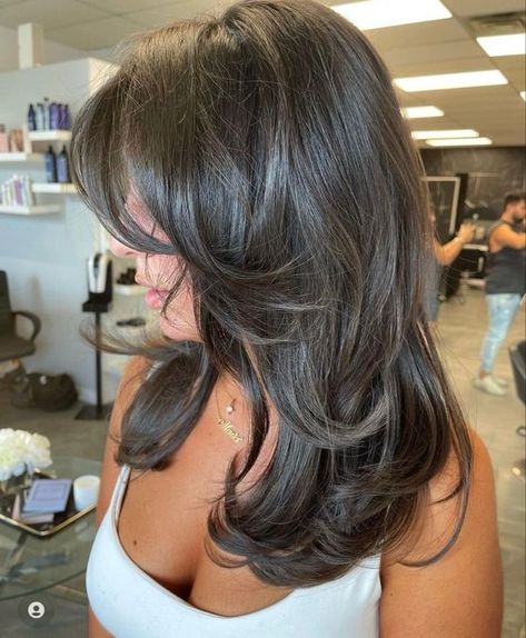 Haircuts Layers Medium Curtain Bangs, Medium Length Layers And Curtain Bangs, Medium Hairstyle Women With Curtain Bangs, Medium Length Hair With Layers 360, Medium Length Haircut Celebrities, Short Curtain Bangs Layered Hair, Ovel Head Haircuts, 90s Hair Curtain Bangs And Layers, Hair Layers Medium Curtain Bangs