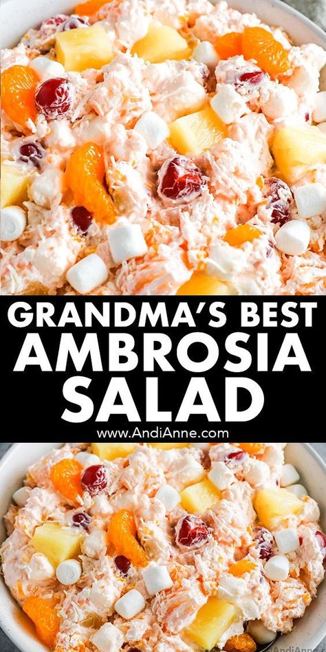 Millionaire Fruit Salad, Ambrosia Fruit Salad Recipe, Fruit Salad Ambrosia, Traditional Fruit Salad, Mandarin Marshmallow Salad, Orange Marshmallow Salad, Cherry Ambrosia Salad, How To Make Ambrosia Salad Fruit, Orange Fruit Salad Mandarin