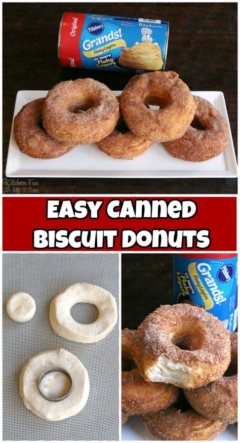 Canned Biscuit Donuts, Canned Biscuit, Biscuit Donuts, Easy Donut Recipe, Pillsbury Biscuits, Homemade Donuts Recipe, Easy Donuts, Homemade Doughnuts, Fried Donuts