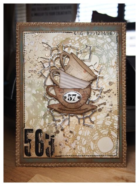 Frilly & Funkie Let’s Make it a Trio! – iGirlZoe, Crafter & Tim Holtz Addict Steampunk Cards, Tim Holtz Mixed Media, Tea Cup Card, Mini Art Journal, Tim Holtz Crafts, Tim Holtz Cards, Coffee Theme, Coffee Cards, Tim Holtz Sizzix