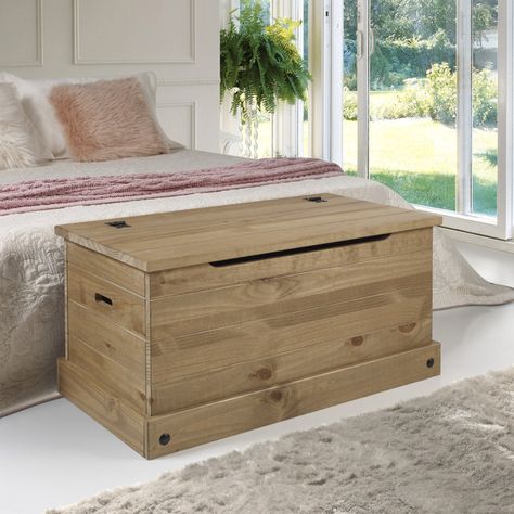 Loon Peak® Coppii Blanket Chest & Reviews | Wayfair Wood Storage Chest, Benches For Bedroom, Trunk Ottoman, Wood Organization, Wood Storage Bench, Vintage Trunks, Storage Trunk, Blanket Chest, American Furniture