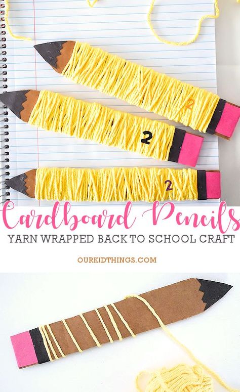 Yarn Wrapped Cardboard Pencil Craft #backtoschool #school #yarn #yarnwrapped #cardboard #kidcrafts Preschool Crafts School Theme, Pencil Crafts For Toddlers, Easy Back To School Crafts, Scissors School, School Crafts For Kids, Pencil Craft, Back To School Crafts For Kids, Back To School Craft, September Crafts