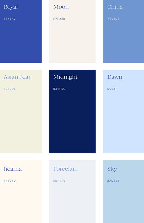 Blue Cream Palette, Luxury Blue Aesthetic, Nice Color Palette, Blue And White Website Design, Blue And Cream Palette, Blue White Cream Color Palette, Porcelain Color Palette, Rich Blue Color Palette, Blue Brand Colour Palette