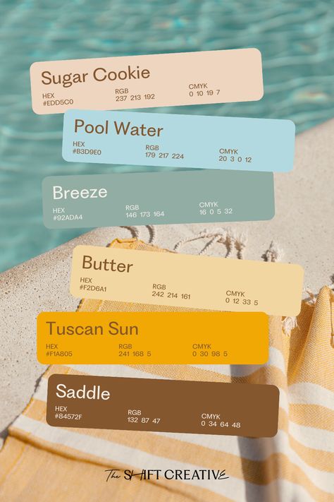 color palette summer, blue, yellow, beige, color palette art, color palette, design, color palette occasion, color palette style, color palette material Colors That Goes With Brown, Summer Color Palette With Hex Codes, Summer Color Hex Codes, August Palette Color, August Colors Palette, Canva Brand Color Palette, Pina Colada Color Palette, Beach Summer Color Palette, Indian Summer Color Palette