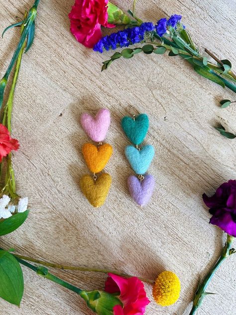 Felt Earrings, Felted Earrings, Needle Felting Diy, Felt Jewelry, Earrings Diy, Summer Earring, Needle Felt, Felt Diy, Needle Felted