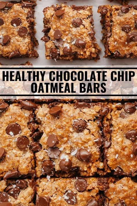 Chocolate Chip Oatmeal Bars, Oatmeal Chocolate Chip Bars, I Lost 100 Pounds, Chocolate Chip Bars, Healthy Chocolate Chip, Oatmeal Bars, Healthy Sweets Recipes, Homemade Snacks, Lost 100 Pounds