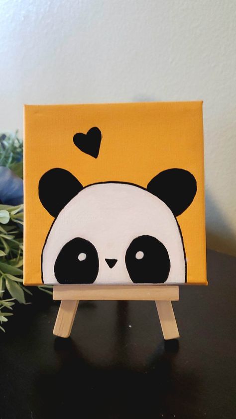 Painting Tiny Canvas, Wooden Easel Stand, Music Graphics, Color Music, Cute Easy Paintings, Tiny Canvas, Mini Toile, Panda Painting, Kids Canvas Art