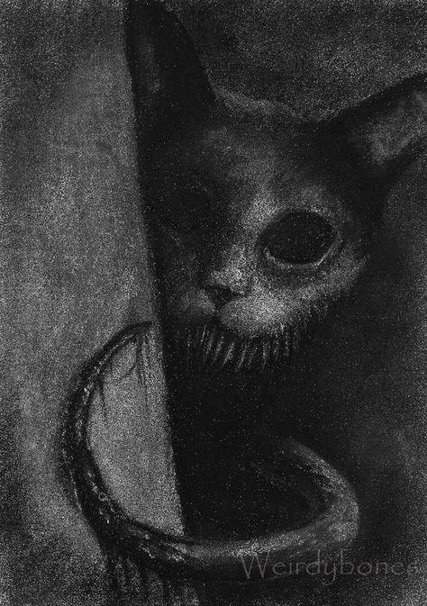 Gothic Drawings Creepy Dark Art, Creepy Cat Art, Dark Horror Art, A Cat Drawing, Cat Creepy, Images Terrifiantes, Dark Horror, Paper Cat, Scary Drawings