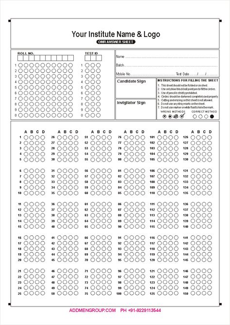 If you want to prepare for any competitive exams with omr sheet. Then you just need to click on free sample omr sheet download option which is available at Addmen's websites. Answer Sheet Template, Omr Sheet, Choice Template, Multiple Choice Test, Certificate Format, Exam Answer, Answer Sheet, 100 Questions, Computer Shortcuts