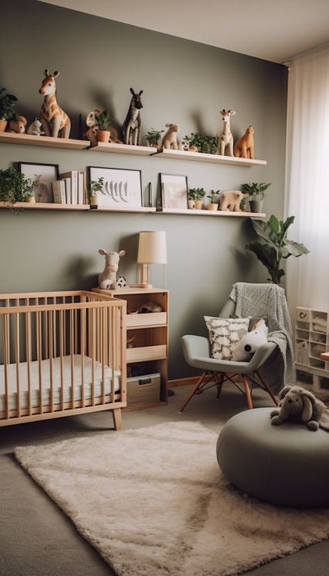 Modern Baby Nursery, Green Baby Room, Cozy Baby Room, Baby Nursery Inspiration, Baby Room Themes, Baby Room Neutral, Baby Boy Room Decor, Baby Room Inspiration, Nursery Room Design