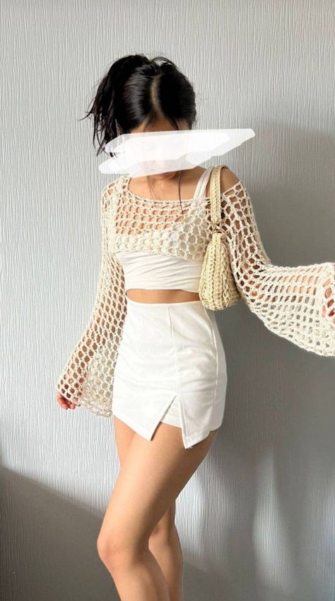 Crochet Top Outfit, Mode Crochet, Homecoming Hair, Hoco Hair, Modieuze Outfits, Elegantes Outfit, Crochet Top Pattern, Crochet Blouse, Crochet Crop Top