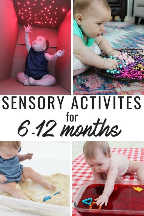 Sensory Activities for babies 6 to 12 months. Great activities to work on your babies fine motor skills too! A few of these are even edible which are always a hit with our little one! Pin and Save! Montessori, Baby Zintuiglijk, Infant Sensory Activities, Famous Babies, Baby Sensory Play, Baby Play Activities, Baby Learning Activities, Baby Tips, Baby Sensory