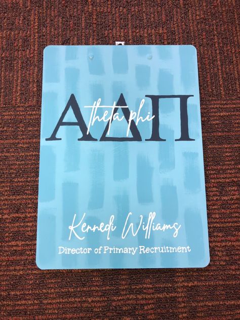 Pi Chi Clipboard, Sorority Clipboard Ideas, Painted Clipboard Ideas, Recruitment Video, Clipboard Decorating, Recruitment Ideas, Resident Assistant, Pi Phi, Alpha Delta Pi