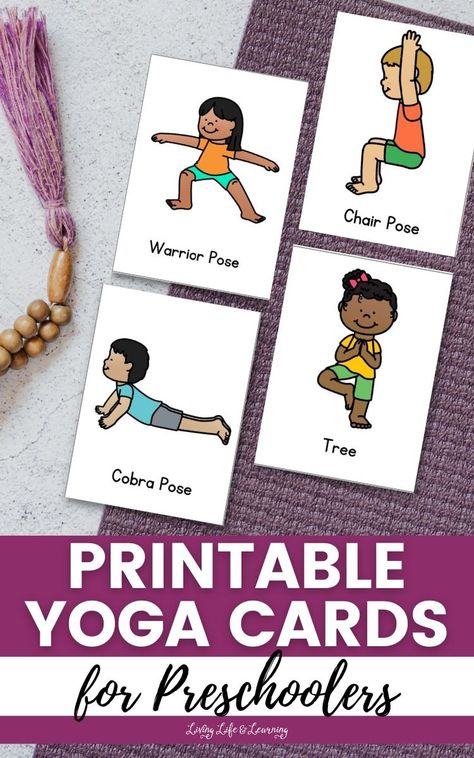 Printable Yoga Cards for Preschoolers Flashcards For Preschoolers, Kids Yoga Poses Printable Free, Preschool Yoga Cards Free, Yoga Cards For Kids Printable Free, Toddler Yoga Poses, Yoga For Preschoolers, Yoga For Toddlers, Kids Yoga Poses Printable, Yoga Crafts