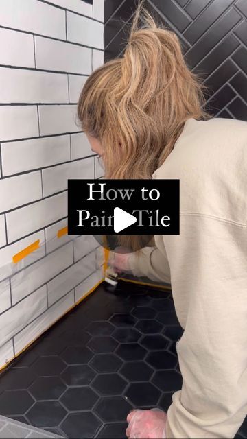 Bathroom Tile Painting Before And After, Diy Painting Tile Bathroom, Replacing Tile In Bathroom, Bathroom Painted Tiles Before And After, Update Subway Tile, Tile Painted Bathroom, Diy Paint Tile Bathroom, Paint For Bathroom Tiles, Diy Painted Tiles Bathroom