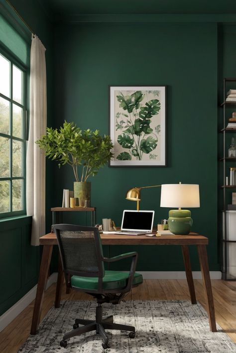 Discover the perfect wall paint color for deep greens in 2024 with Hunter Green (BM 2041-10). Create a forest retreat with this lush and inviting shade as part of your daily interior designer routine. #Ad #homedecor #homedesign #trendgirlApartment #Painthome #interiorarchitecture Wall Colors Green Room Colors
Bright Room office Colors
Apartment Renovation
Home office Remodeling
Modern Paint Colors
2024 Dark Green Office Paint Colors, Dark Green Wall And Ceiling, Dark Green Bedroom Walls And Ceiling, Modern Green Office Design, Hunter Green Dining Room Walls, Forest Green Office Walls, Office Decor Paint Wall Colors, Dark Green Wall Office, All Green Office