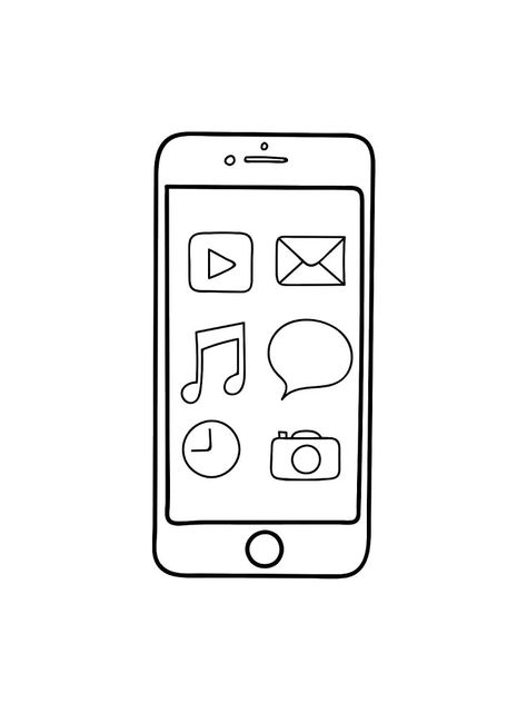 Telephone Craft Preschool, Cell Phone Drawing Simple, Cartoon Phone Drawing, Phone Drawing Simple, Telephone Drawing Simple, How To Draw A Phone, Phone Drawing Easy, Phone Drawing Reference, Cell Phone Drawing