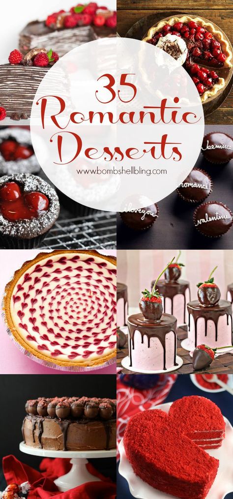 35 Romantic Desserts for Valentine's Day, Anniversaries, or anytime! Different Desserts, Anniversary Dessert, Romantic Desserts, Cakes Decorating, Party Girlande, Valentines Sweets, Valentine Dinner, Valentine Desserts, Valentines Day Desserts