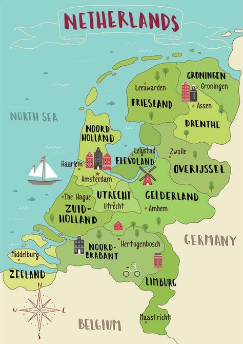 Map of the Netherlands. Read your perfect Netherlands itinerary written by a Dutch resident covering 13 cities! #travel #netherlands #holland Map Of The Netherlands, Netherlands Itinerary, Netherlands Fashion, Netherlands Travel Destinations, Holland Map, Travel Netherlands, Travel Holland, Netherlands Map, Learn Dutch