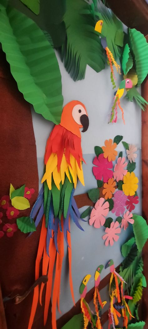 Jungle Theme Birthday Bulletin Board, Safari Animal Decorations, Jungle Theme Ideas Decoration, Elephant Bulletin Board Ideas, The Jungle Book Classroom Theme, Hawaiian Theme Classroom Door, Rainforest Door Decoration, Island Themed Classroom, Classroom Themes Safari