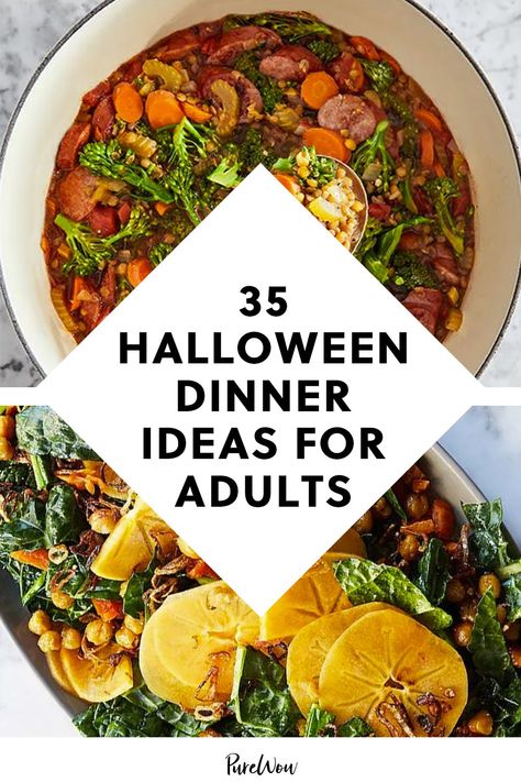 35 Halloween Dinner Ideas for Adults #purewow #food #recipe #main course #halloween #easy #fall #fast #holiday #cooking #dinner Essen, Halloween Dinner Ideas For Adults, Halloween Main Dish, Halloween Dinner Ideas, Plat Halloween, Menu Halloween, Spooky Dinner, Halloween Food Dinner, Halloween Menu