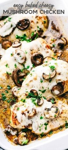 Baked Chicken, Macaroni Soup Recipes, Baked Mushrooms, Mushroom Chicken, Best Chicken Recipes, Baked Chicken Recipes, Poultry Recipes, Chicken Dinner Recipes, Easy Baking