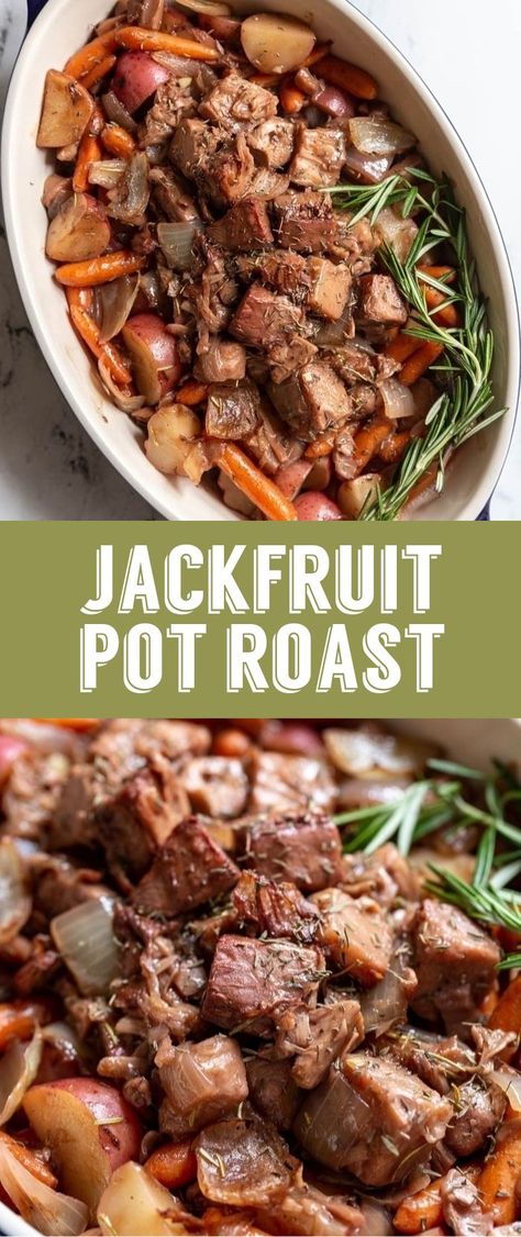 Thanksgiving Jackfruit, Jackfruit Pot Roast, Vegan Pot Roast, Vegan Main Dish, Vegan Jackfruit, Jackfruit Recipes, Pot Roast Recipe, Vegetarian Thanksgiving, Vegan Thanksgiving Recipes