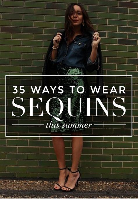 How to Wear Sequins this Summer How To Style Sequin Top, How To Wear Sequins, What To Wear With Sequin Top, Sequins Outfit Ideas, Summer Sequin Outfit, Sequin Outfits For Women, Sequin Top Outfit Casual, Diy Sequin Top, Black Sequin Top Outfit