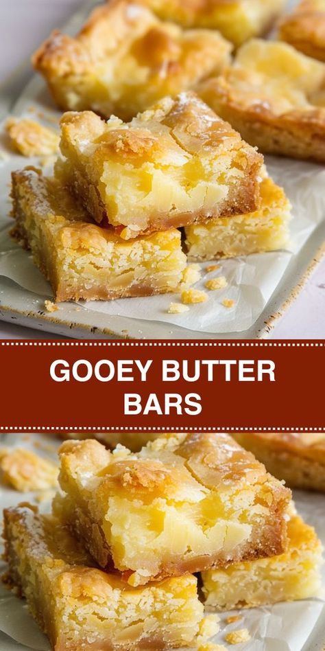 Discover the perfect blend of buttery goodness and creamy sweetness with our Gooey Butter Bars recipe! Easy to make and utterly delicious, these bars are sure to impress. Gooey Butter Lemon Cookies, Pie, Velvety Cream Cheese Gooey Bars, Gooey Butter Bars Yellow Cake Mixes, Blonde Bars Blondie Brownies, Easy Ooey Gooey Bars, Heavenly Bars Recipes, Butter Squares Bar Recipes, Buttery Dessert Recipes