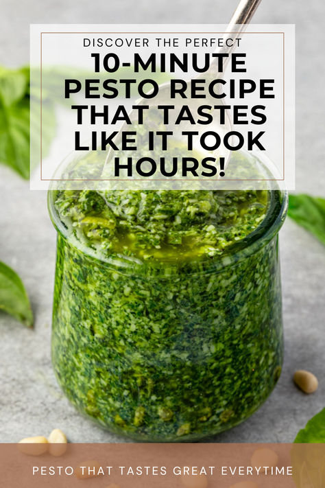 Discover The Perfect 10-Minute Pesto Recipe That Takes Like It Took Hours Easy Healthy Pesto Recipe, Asian Pesto Recipe, Tomato Basil Pesto Recipe, Homemade Pesto Recipe Easy, Easy Homemade Pesto, Pesto Meal Recipe, Homemade Basil Pesto Recipe, Easy Pesto Recipe Pasta, Pesto Hamburger Recipes