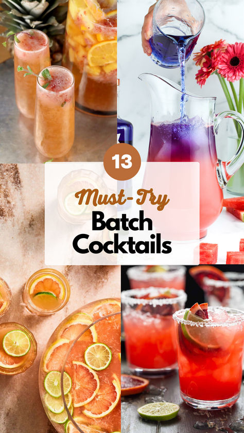 Batch Cocktails Cookout Alcoholic Beverages, Linz, Batched Margarita Recipe, Mix Ahead Cocktails, Wedding Batch Cocktails, Best Party Cocktails, Serving Drinks At A Party, Easy Bulk Cocktail Recipes, Make Ahead Batch Cocktails