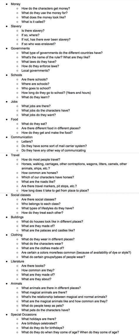 There are typos, but it's a good list.... things you can think of when building fantasy world Fantasy Writing Prompts, For Drawing Ideas, Menulis Novel, Fantasy Writing, Ideas For Drawing, Writing Inspiration Tips, Writing Plot, Writing Fantasy, Creative Writing Tips