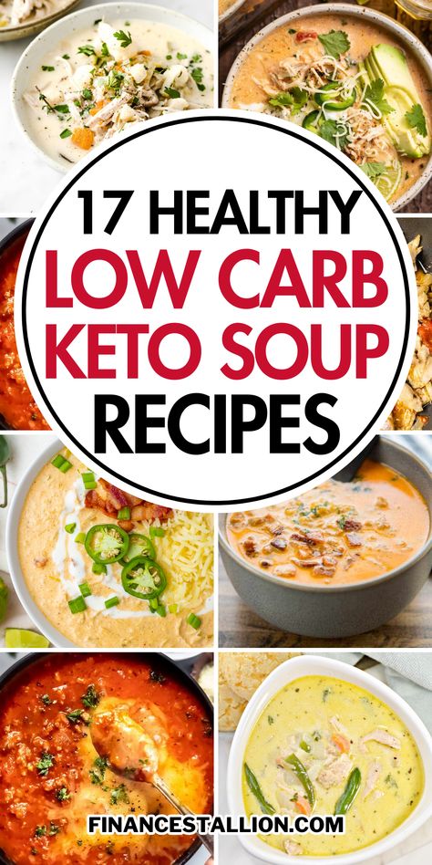 Dive into our easy low-carb keto soup recipes, perfect for anyone looking for low-carb recipes! Discover easy and quick keto soups and stews that are as easy and tasty. From creamy keto chicken soup, keto mushroom soups, keto broccoli soup, and more. Explore vegetarian keto soup recipes and vegan too. Our keto-friendly soups are ideal for keto meal prep, to ensure you've healthy soups on hand. Whether you prefer a Crockpot or an Instant Pot, our low-calorie soups cater to all cooking styles. Keto Gluten Free Soup, Low Carb Soup And Stew Recipes, Slow Cooker Soup Recipes Low Carb, Keto Vegan Soup Recipes, Keto Clear Soup, Easy Keto Crockpot Soup Recipes, Keto Soups And Stews Recipes, Low Carb Keto Soup, Low Carb Healthy Soup