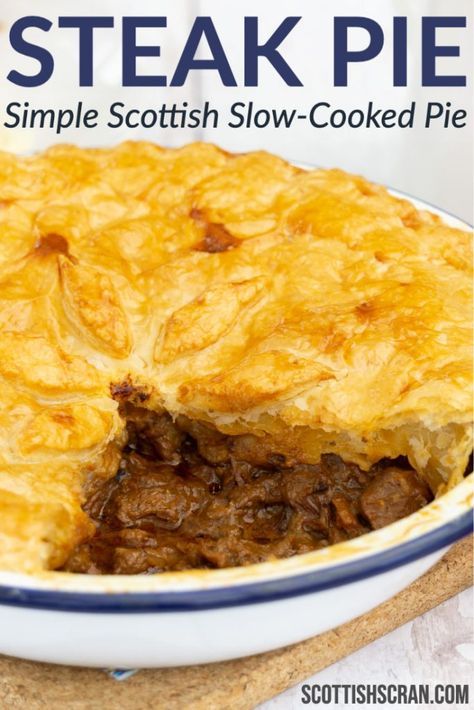 Beef Pie Recipe Chunky, Savory Beef Pie, Quiche, Easy Steak Pie Recipe, Beef And Potato Pie Recipe, Chunky Beef Pie, Beef Stew With Pastry Top, Steak And Bacon Pie, Steak Pies Recipes