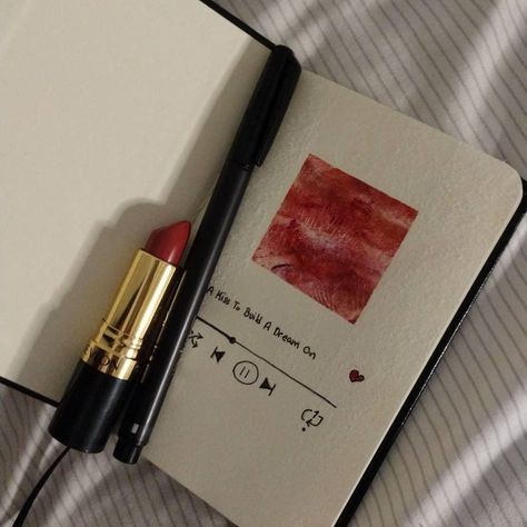 journaling, journaling ideas, love, kiss, Revlon, sharpie pen, lipstick, Lana del Rey, coquette, valentine, love song, music, art, inspo, lipstick mark, romantic, vintage, vintage aesthetic, red lipstick, lover, soft, Spotify, doodle, drawing, A kiss to build a dream on, Louis Armstrong, Lana Del Rey, Kiss Stains On Paper Aesthetic, Kiss Mark Gift Ideas, Lovebites Mark Aesthetic, Lipstick Aesthetic Drawing, Lip Marks On Paper Aesthetic, Kiss Journals, Journal Ideas Aesthetic Vintage Easy, Lipstick Art Drawing Kiss