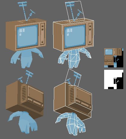 Low Poly Pixel Texture, Low Poly 3d Art, 3d Pixel Art, Lowpoly Art, Blender Character Modeling, 3d Things, Low Poly Character, 3d Pixel, Tv Head