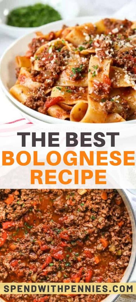 Pappardelle Bolognese, Best Bolognese Recipe, Easy Bolognese, Homemade Dinners, Homemade Bolognese Sauce, Homemade Bolognese, Bolognese Sauce Recipe, Resep Pasta, Beef And Pork