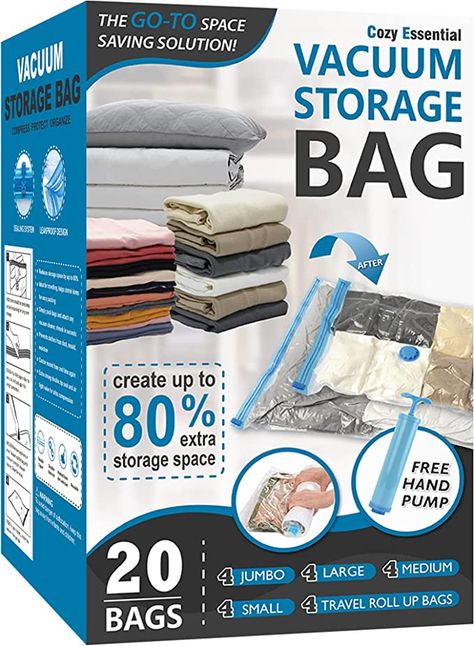 Cozy Essentials, Vacuum Seal Storage Bags, Closet Storage Space, Space Bags, Maximize Storage, Vacuum Sealer Bags, Vacuum Storage Bags, Vacuum Storage, Storage Bags For Clothes