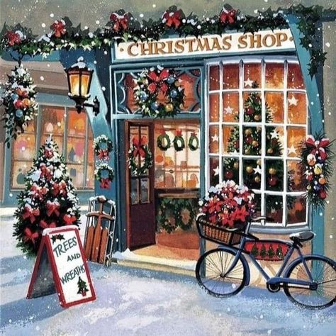 Christmas Market Painting, Christmas Town Aesthetic, Traditional Christmas Aesthetic, Christmas Cafe, Vintage Christmas Art, Christmas City, American Christmas, Christmas Scenery, Vintage Christmas Images