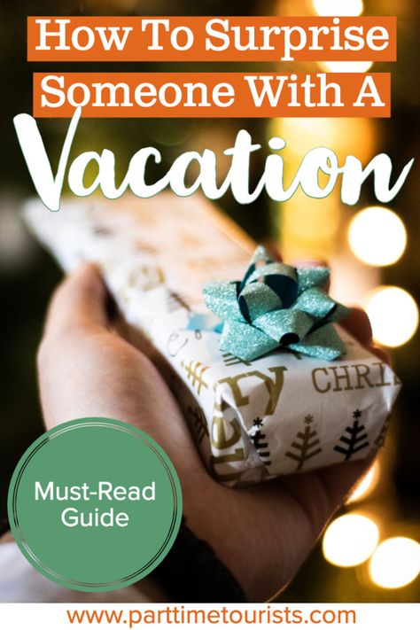 Learn how to surprise someone with a vacation this year! These are all great ideas a for a surprise vacation reveal for your husband, boyfriend, or spouse. Surprise trip and the gift of travel is the perfect gift to give this year! #suprisetrip #surprisetripreveal #surprisetripforhusband #surprisetripforboyfriend Suprise Birthday Holiday Reveal, Surprise Trip Gift Ideas, Gifting A Trip For Christmas, How To Reveal A Surprise Trip, Giving A Trip As A Gift Christmas, Gifting A Trip Ideas, Surprise Trip Reveal Ideas For Boyfriend, Suprise Trip Gift Ideas, How To Give A Trip As A Gift