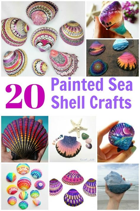 Paint Sea Shells Ideas, Seashell Dot Painting, Art Ideas With Sea Shells, Crafts Using Shells Seashells, Paintings On Seashells, How To Paint Shells Seashells, Painted Sea Shells Ideas Beach Crafts, Beach Shells Crafts, Shell Designs Art