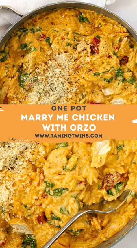 Orzo Dinner Recipes, Chicken With Orzo, Healthy Recipes Dinner, Marry Me Chicken Recipe, Healthy One Pot Meals, Marry Me Chicken, Orzo Recipes, One Pot Pasta Recipes, Chicken Orzo